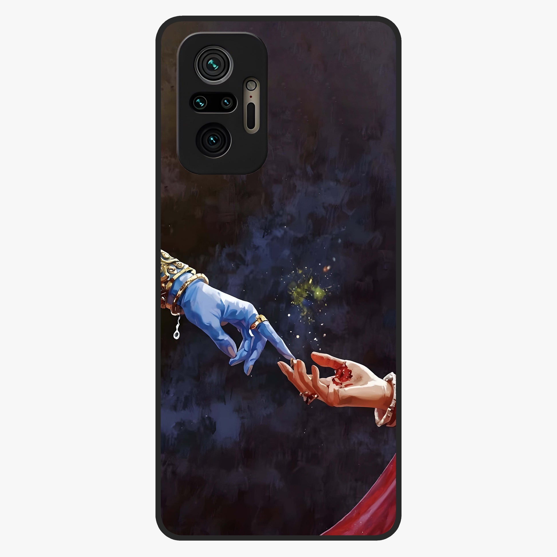 Divine Touch Eternal Glass Case showing flat back view with spiritual themed artwork and glossy glass finish.
