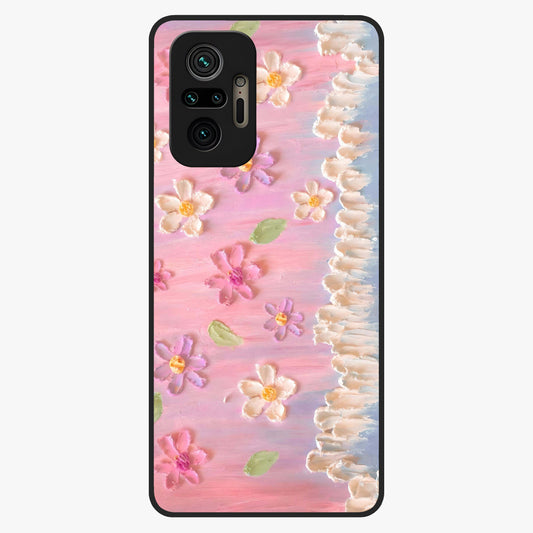 Dreamy Painted Garden Glass Case showing flat back view with artistic painted floral garden artwork and glossy glass finish.