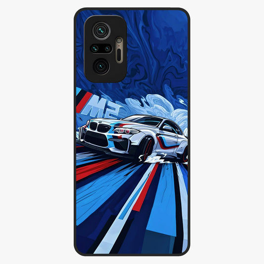 Drift Power Rush Glass Case showing flat back view with dynamic racing inspired artwork and glossy glass finish.