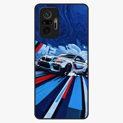 Drift Power Rush Glass Case showing flat back view with dynamic racing inspired artwork and glossy glass finish.