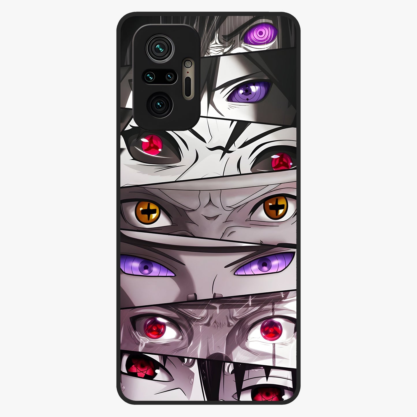 Eyes of Destiny Glass Case showing flat back view with striking eye themed artwork and glossy glass finish.