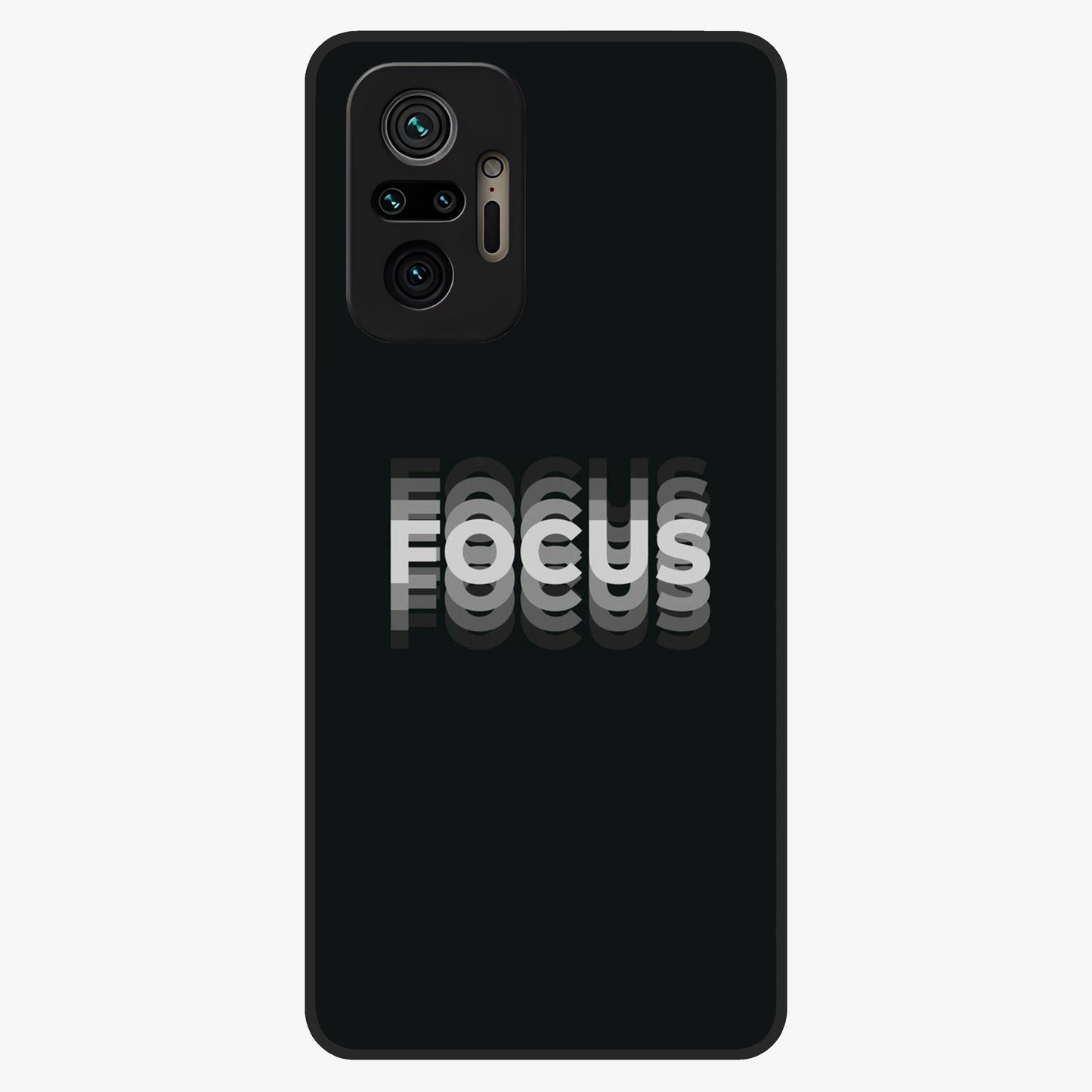 Focus Mode On Glass Case showing flat back view with bold motivational typography design and glossy glass finish.