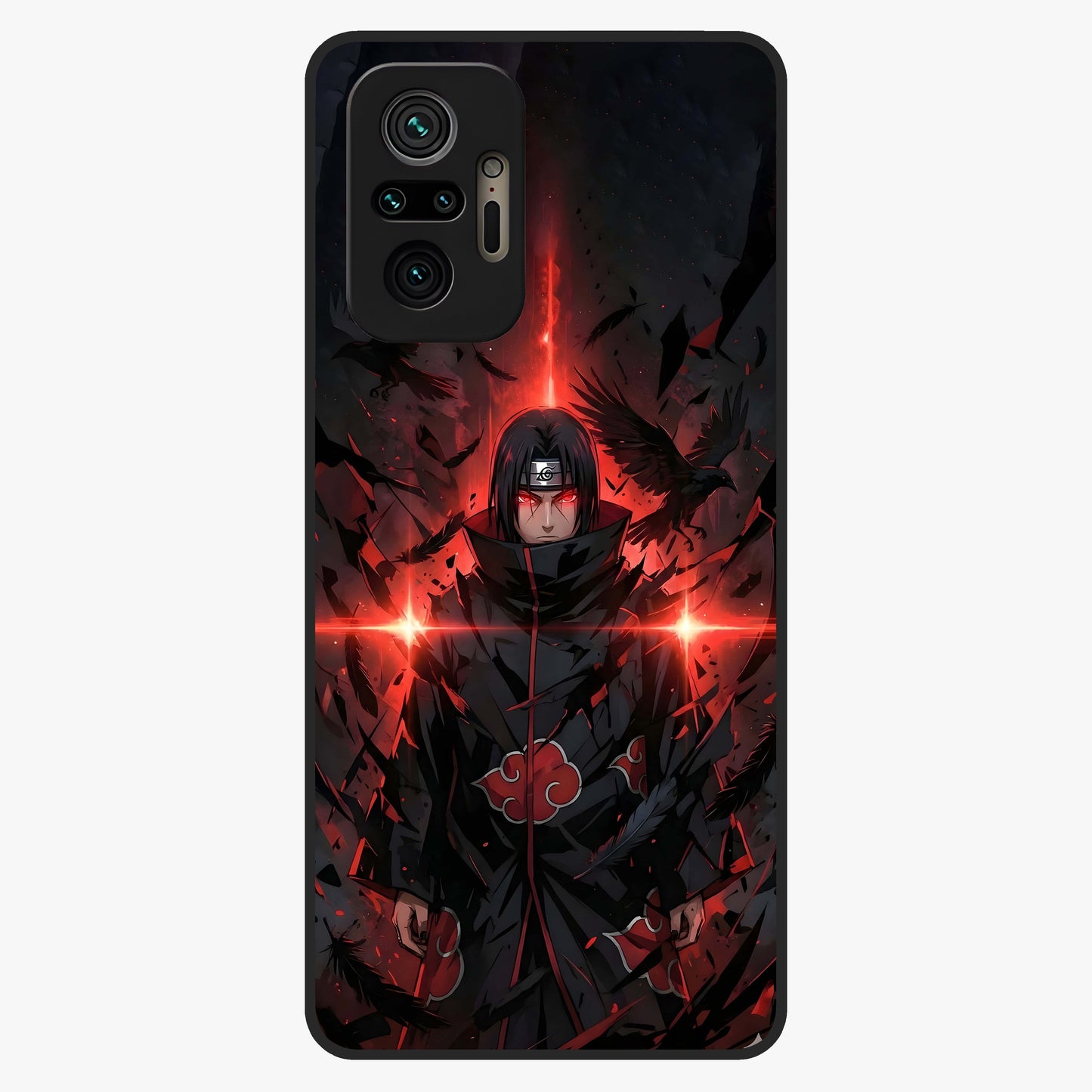 Focused Blade Discipline Glass Case showing flat back view with warrior sword themed artwork and glossy glass finish.