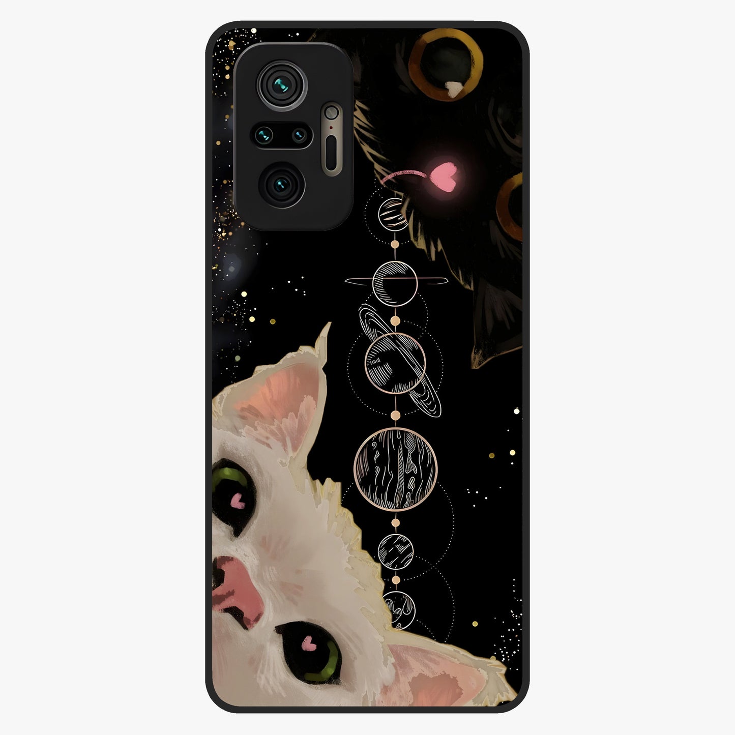 Galactic Cat Glass Case showing flat back view with cosmic cat artwork and glossy glass finish.
