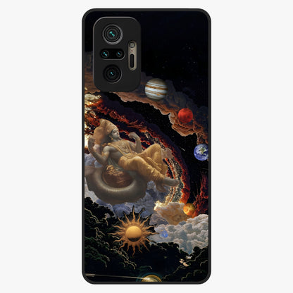 Galactic Divine God Glass Case showing flat back view with divine cosmic themed artwork and glossy glass finish.