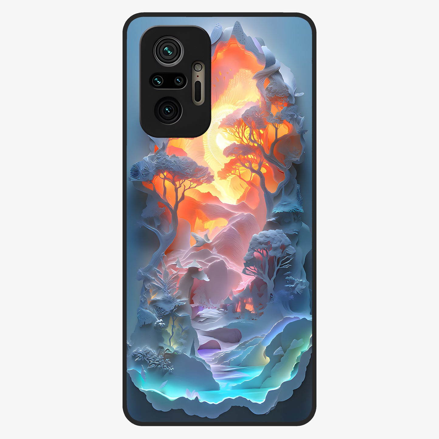 Glow Forest Portal Glass Case showing flat back view with glowing forest portal artwork and glossy glass finish.