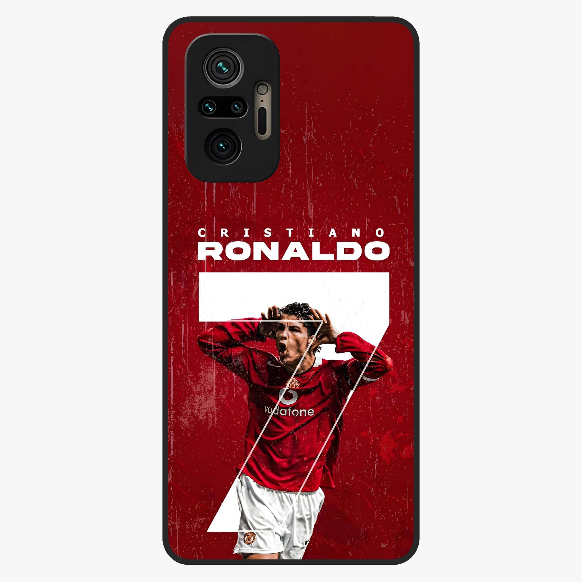 Goal Celebration Legacy Glass Case showing flat back view with football celebration inspired artwork and glossy glass finish.