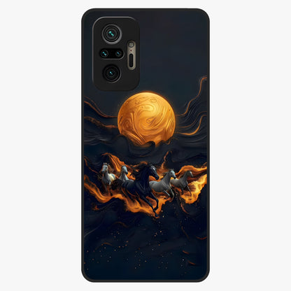 Golden Stallion Moonride Glass Case showing flat back view with majestic horse under moonlight artwork and glossy glass finish.