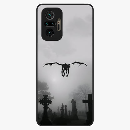 Graveyard Shadow Descent Glass Case showing flat back view with dark graveyard themed artwork and glossy glass finish.