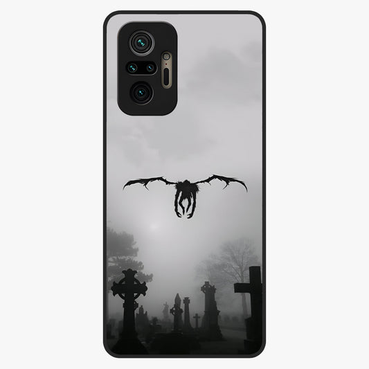 Graveyard Shadow Descent Glass Case showing flat back view with dark graveyard themed artwork and glossy glass finish.