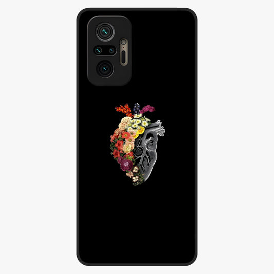 Heart With Flowers Glass Case showing flat back view with heart shaped floral artwork and glossy glass finish.