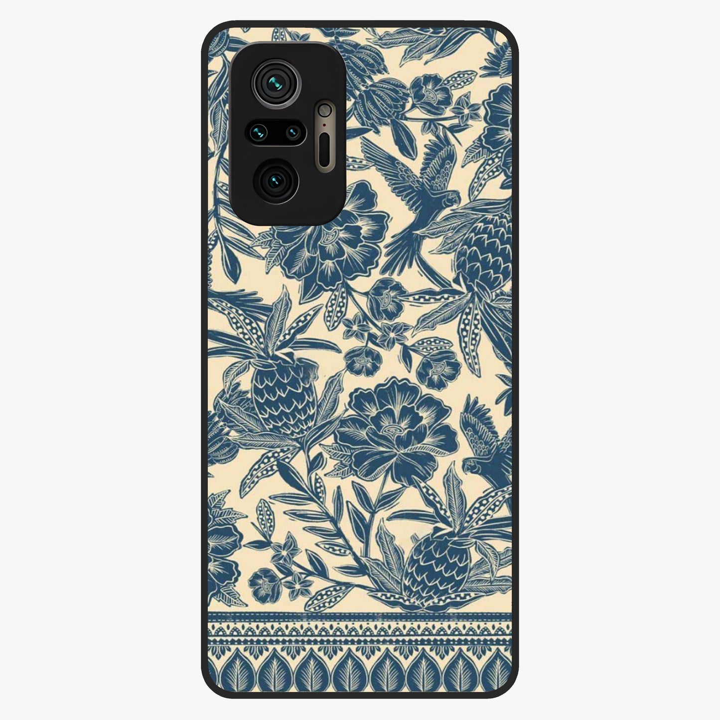 Heirloom Wild Bloom Glass Case showing flat back view with vintage inspired wild flower artwork and glossy glass finish.