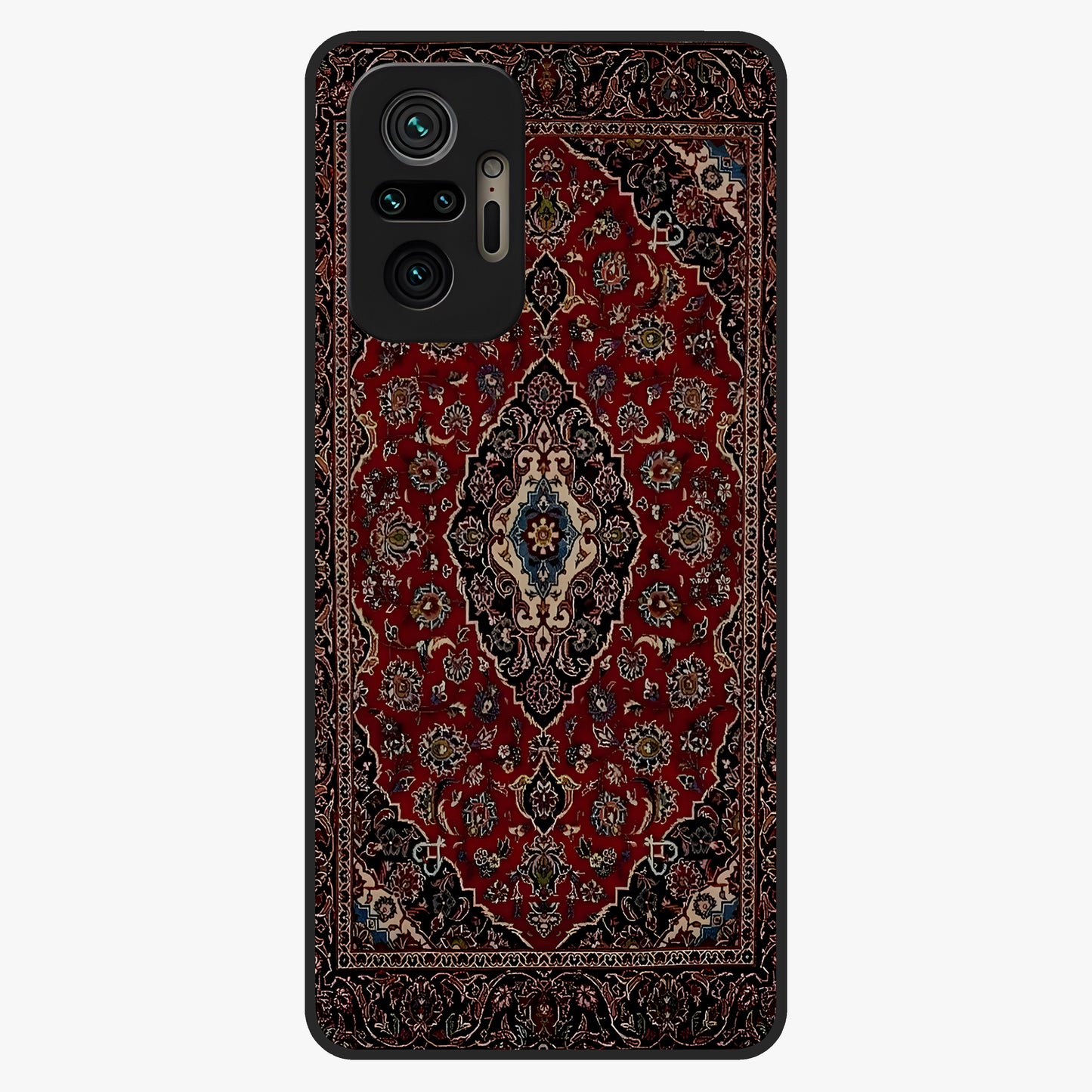 Heritage Carpet Royale Glass Case showing flat back view with ornate Persian carpet inspired pattern and glossy glass finish.