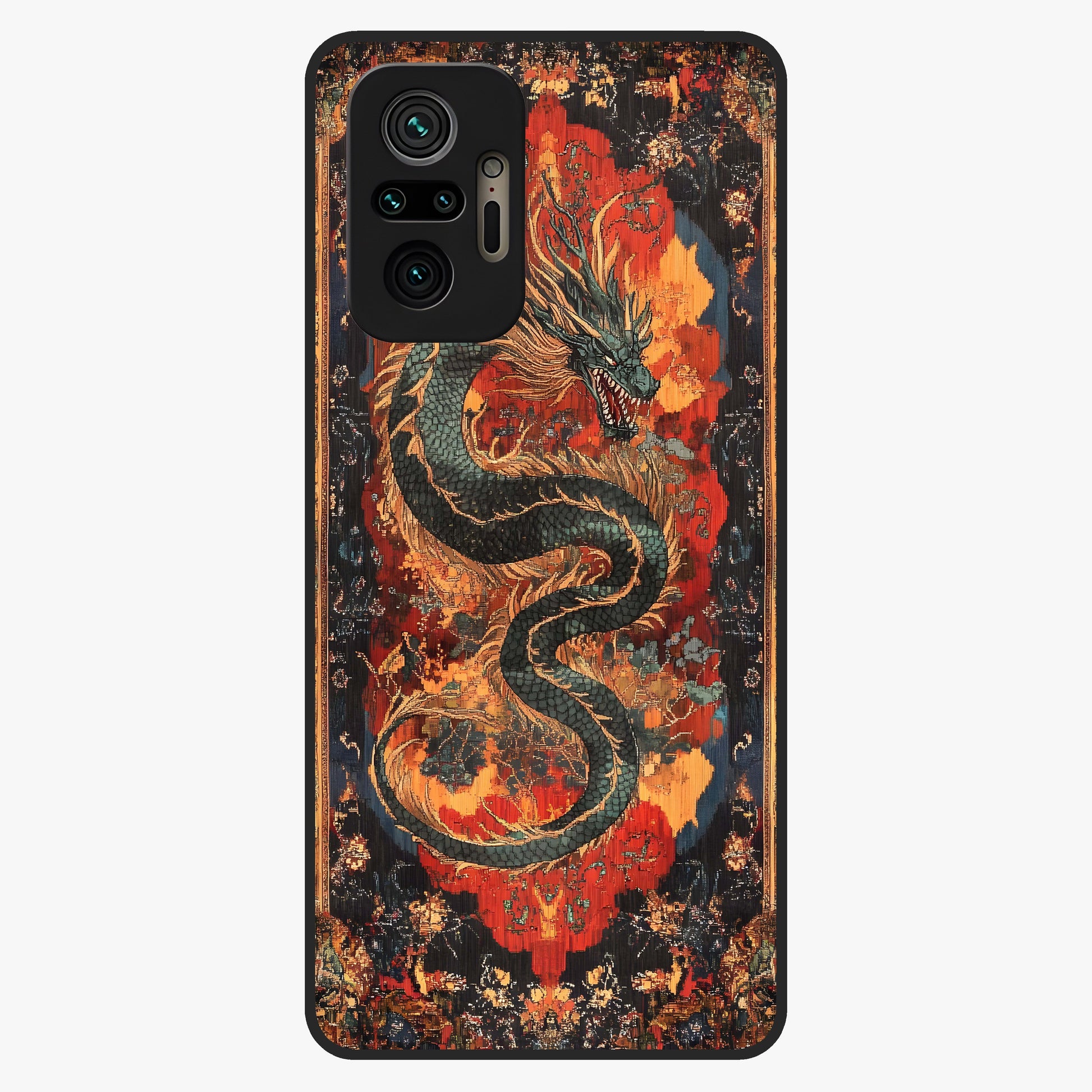 Inferno Dragon Soul Glass Case showing flat back view with fiery dragon artwork and glossy glass finish.