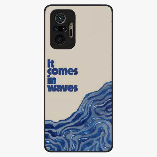 It Comes In Waves Quote Glass Case showing flat back view with inspirational wave themed quote artwork and glossy glass finish.