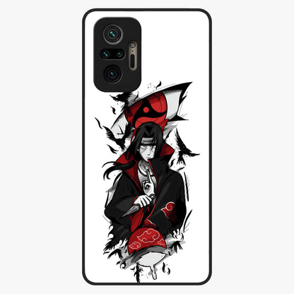 Itachi Sharingan Glass Case showing flat back view with powerful anime eye artwork and glossy glass finish.