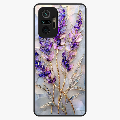 Lavender Dream Glow Glass Case showing flat back view with glowing lavender aesthetic artwork and glossy glass finish.