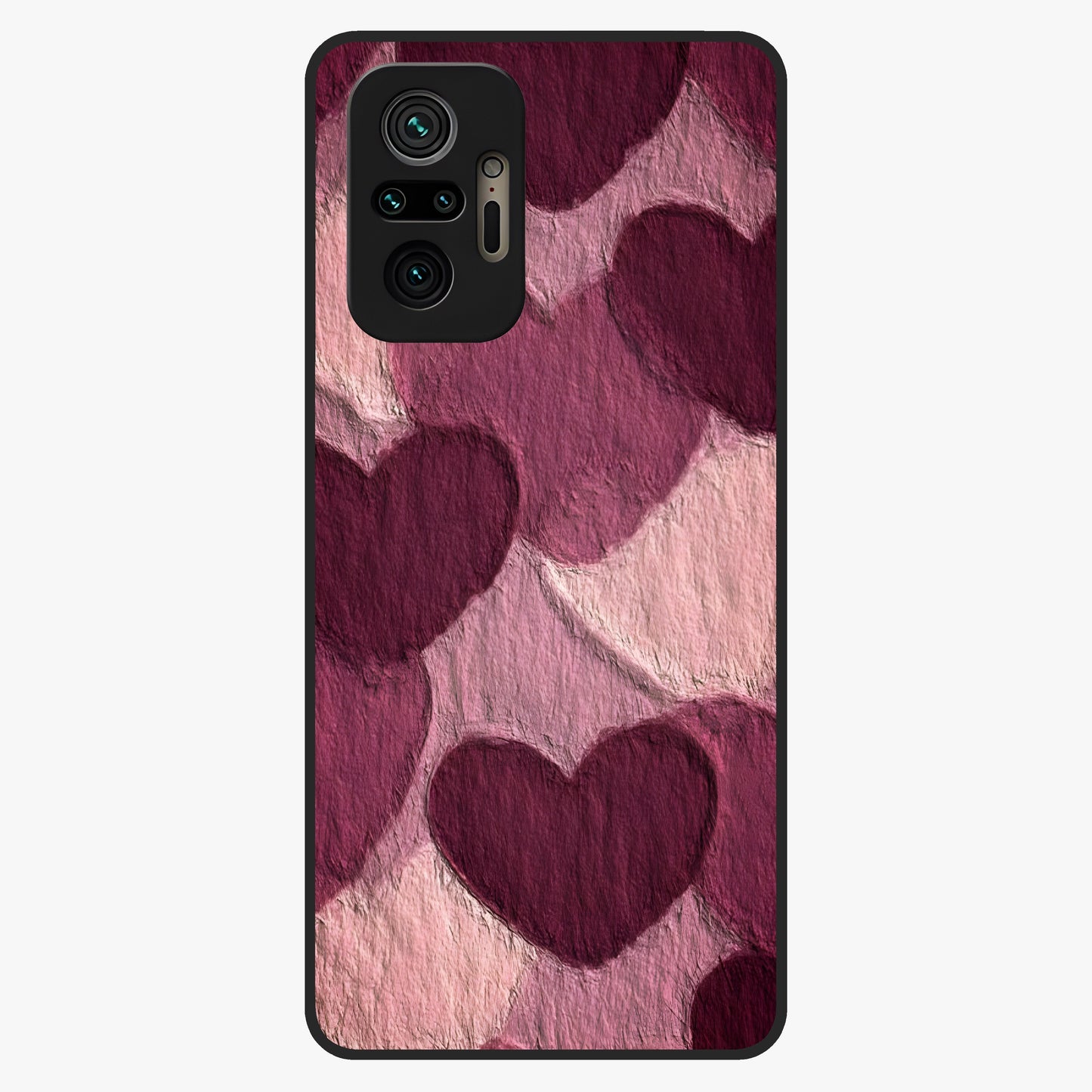Layered Paper Hearts Glass Case showing flat back view with layered paper heart artwork and glossy glass finish.