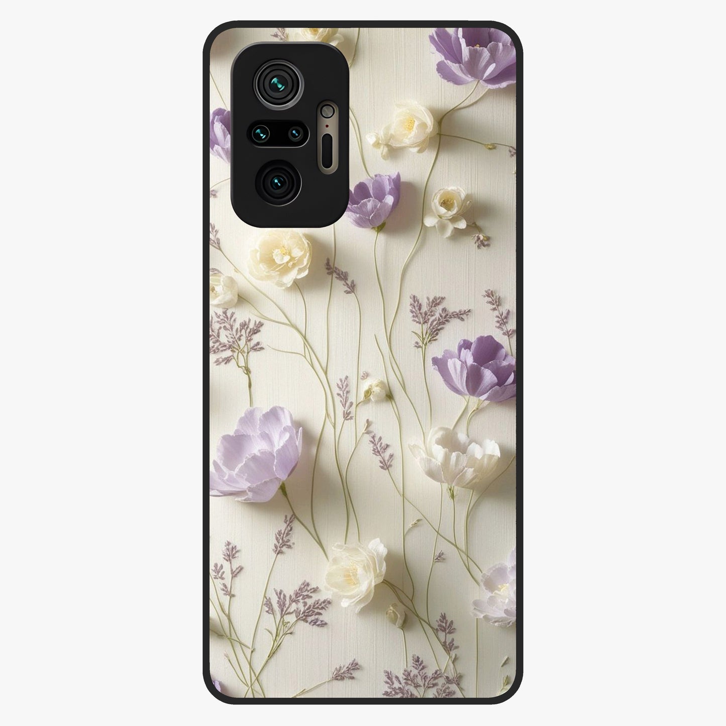 Lilac Breeze Harmony Glass Case showing flat back view with soft lilac themed artwork and glossy glass finish.