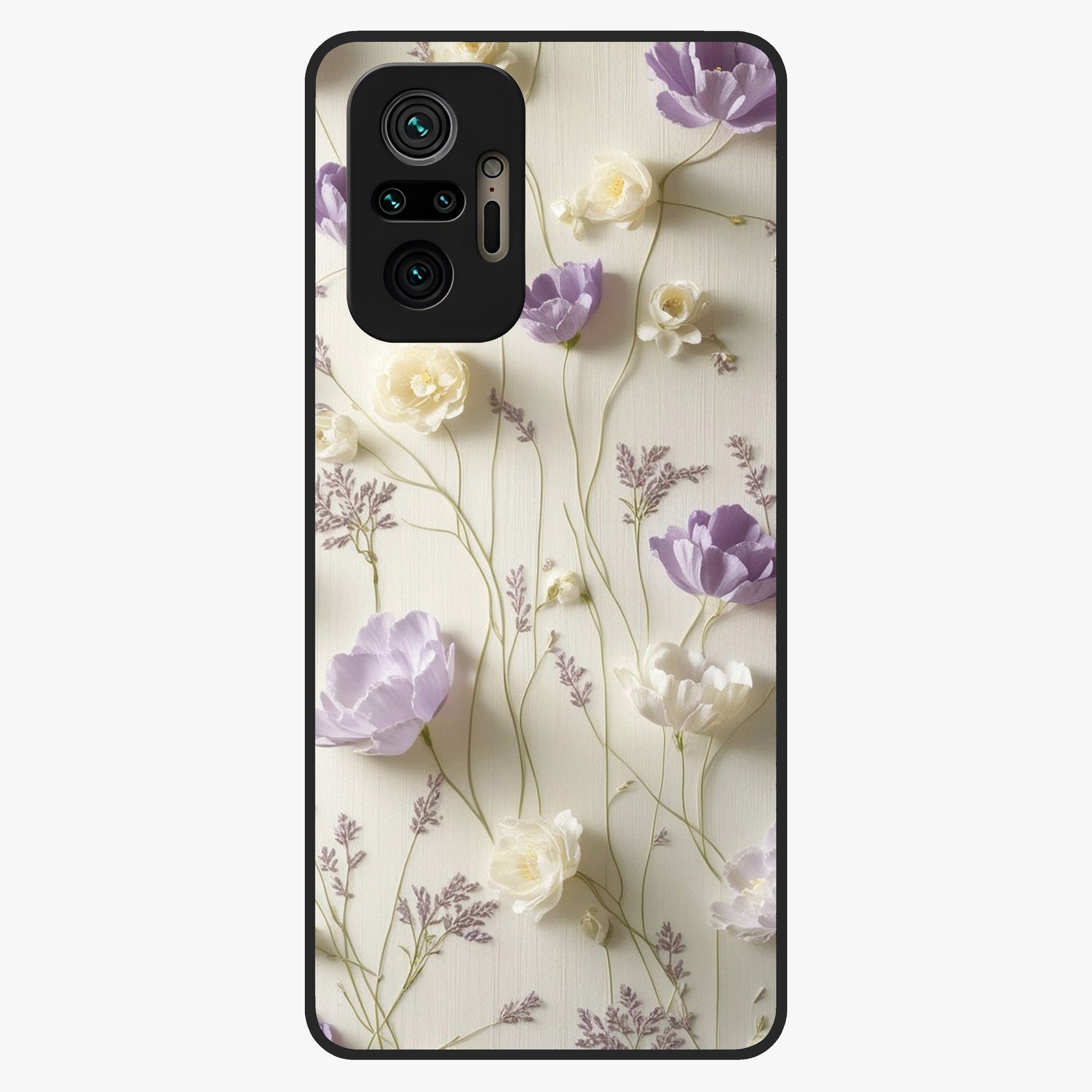 Lilac Breeze Harmony Glass Case showing flat back view with soft lilac themed artwork and glossy glass finish.