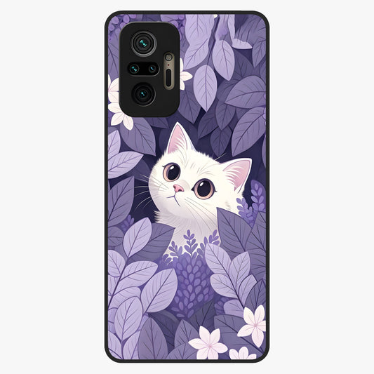 Lilac Hide Peek Cat Glass Case showing flat back view with cute peeking cat artwork and glossy glass finish.