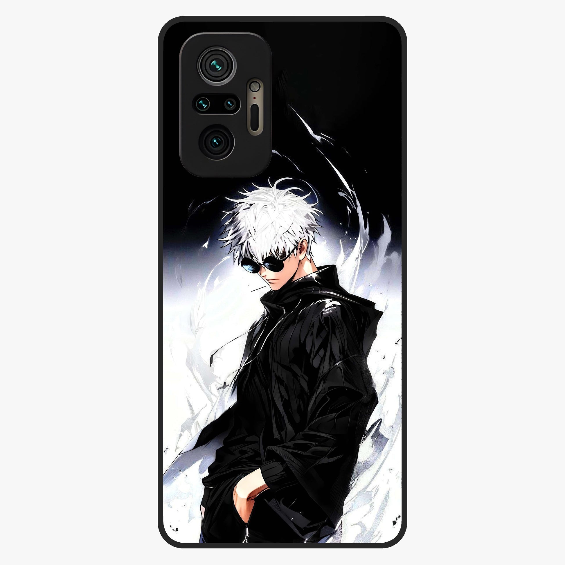 Limitless Shadow King Glass Case showing flat back view with powerful shadow warrior artwork and glossy glass finish.