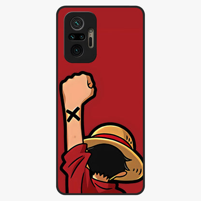 Luffy X Spirit Glass Case showing flat back view with bold anime character artwork and glossy glass finish.