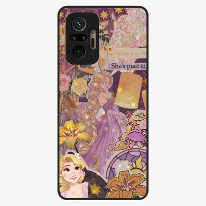 Magical Tangled Dream Glass Case showing flat back view with dreamy tangled artwork and glossy glass finish.