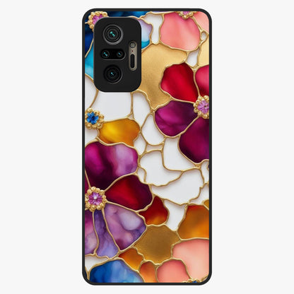 Marble Flower Pattern Glass Case showing flat back view with marble texture floral artwork and glossy glass finish.