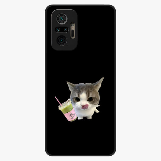 Matcha Cat Style Glass Case showing flat back view with cute matcha themed cat artwork and glossy glass finish.