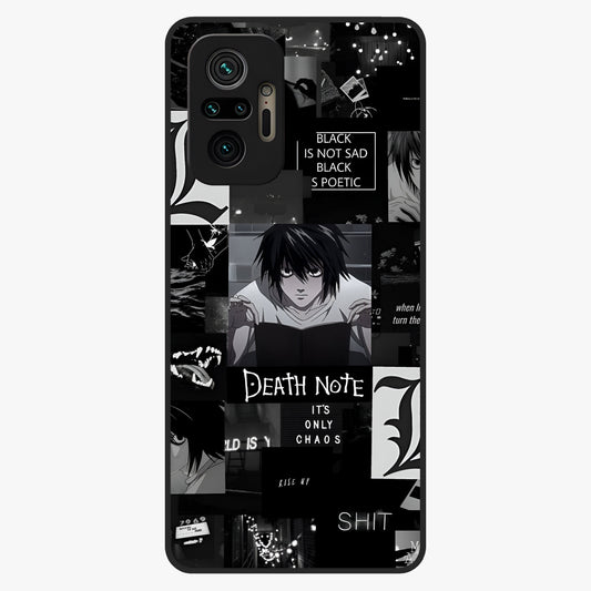 Midnight Chaos Mind Glass Case showing flat back view with abstract dark themed artwork and glossy glass finish.
