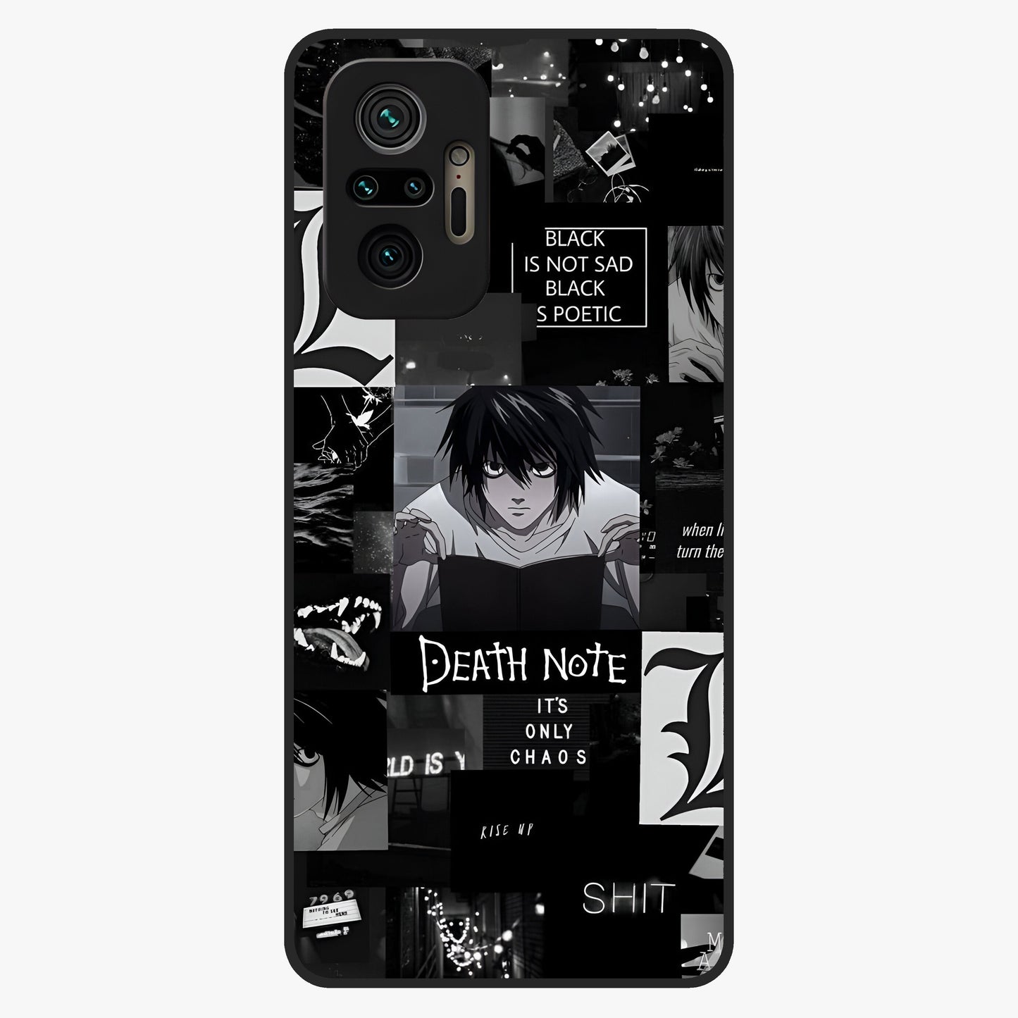 Midnight Chaos Mind Glass Case showing flat back view with abstract dark themed artwork and glossy glass finish.
