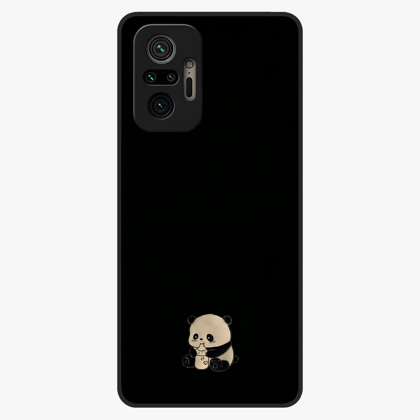 Midnight Panda Love Glass Case showing flat back view with cute panda themed artwork and glossy glass finish.