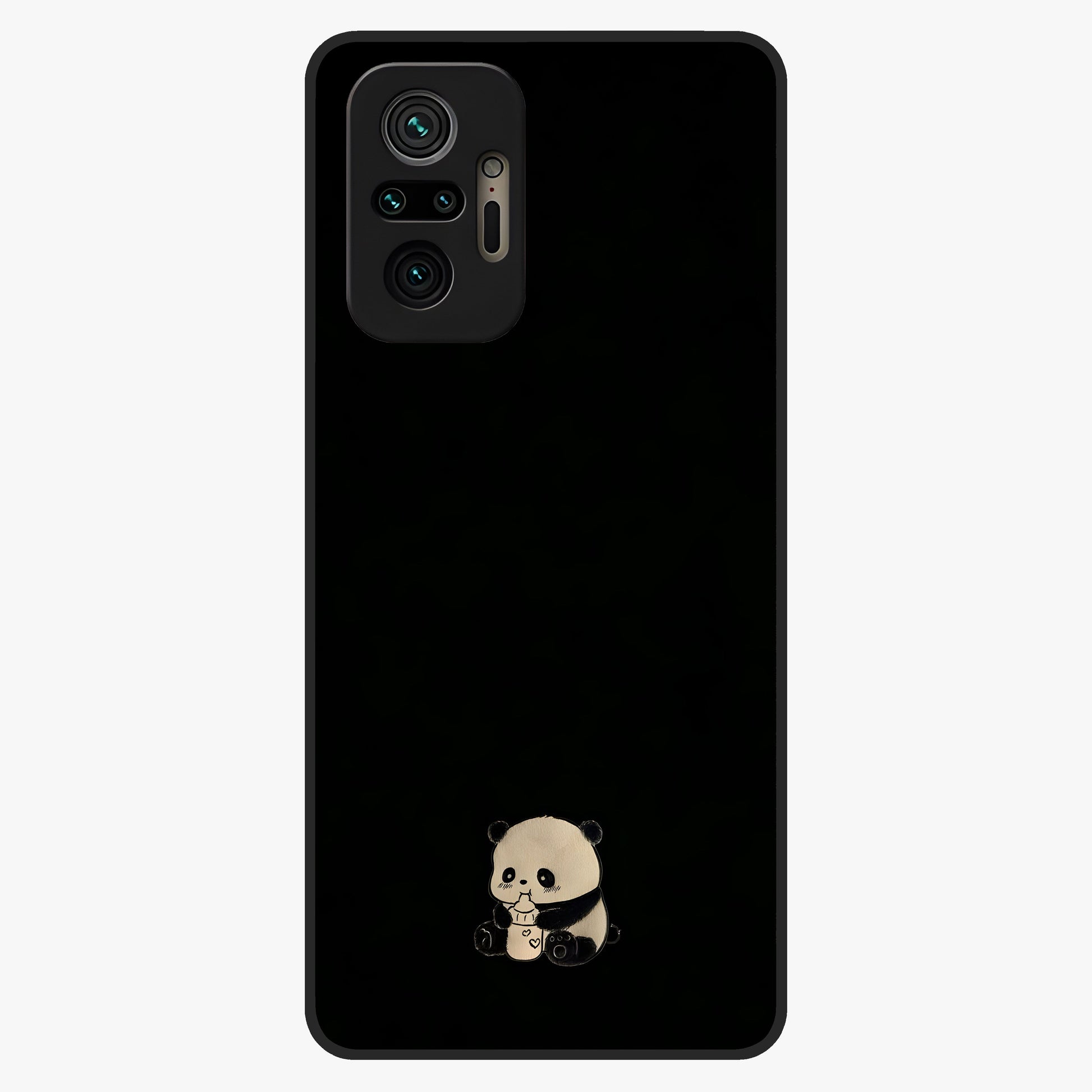 Midnight Panda Love Glass Case showing flat back view with cute panda themed artwork and glossy glass finish.