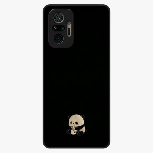 Midnight Panda Love Glass Case showing flat back view with cute panda themed artwork and glossy glass finish.