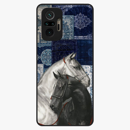 Midnight Stallion Blues Glass Case showing flat back view with majestic horse artwork and glossy glass finish.