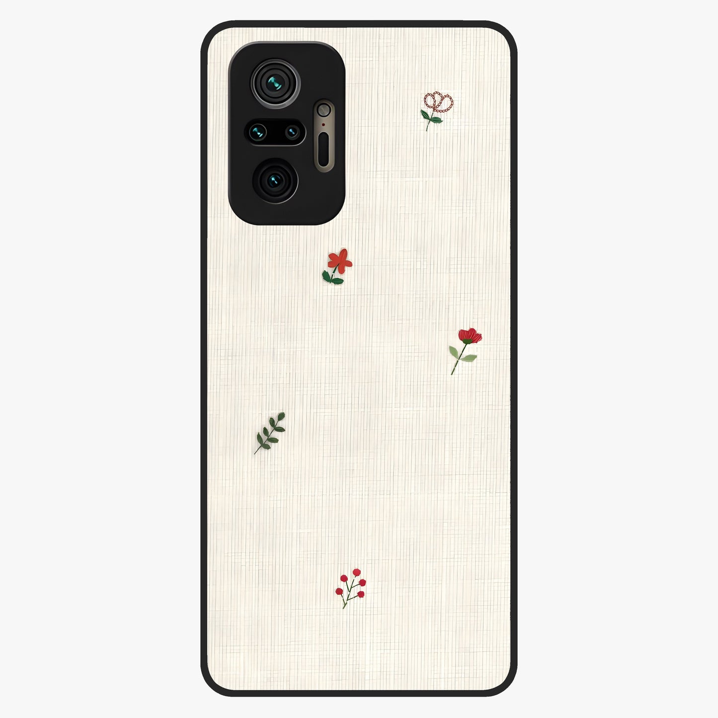 Minimal Petal Whispers Glass Case showing flat back view with soft minimal floral artwork and glossy glass finish.