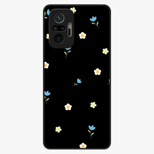 Minimalistic Blue With White Flower Pattern Glass Case showing flat back view with blue background and white flower pattern and glossy glass finish.