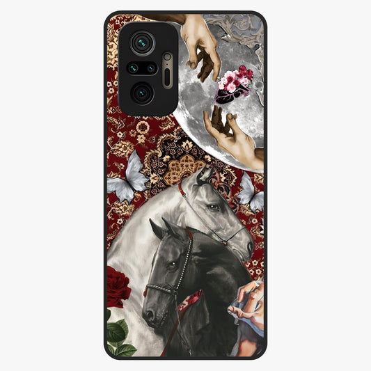 Moonlit Royal Stallion Glass Case showing flat back view with majestic horse under moonlight artwork and glossy glass finish.