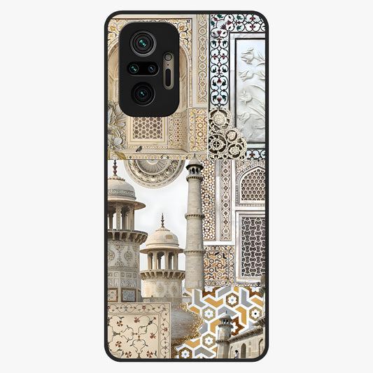 Mughal Marble Legacy Glass Case showing flat back view with intricate Mughal inspired marble pattern and glossy glass finish.