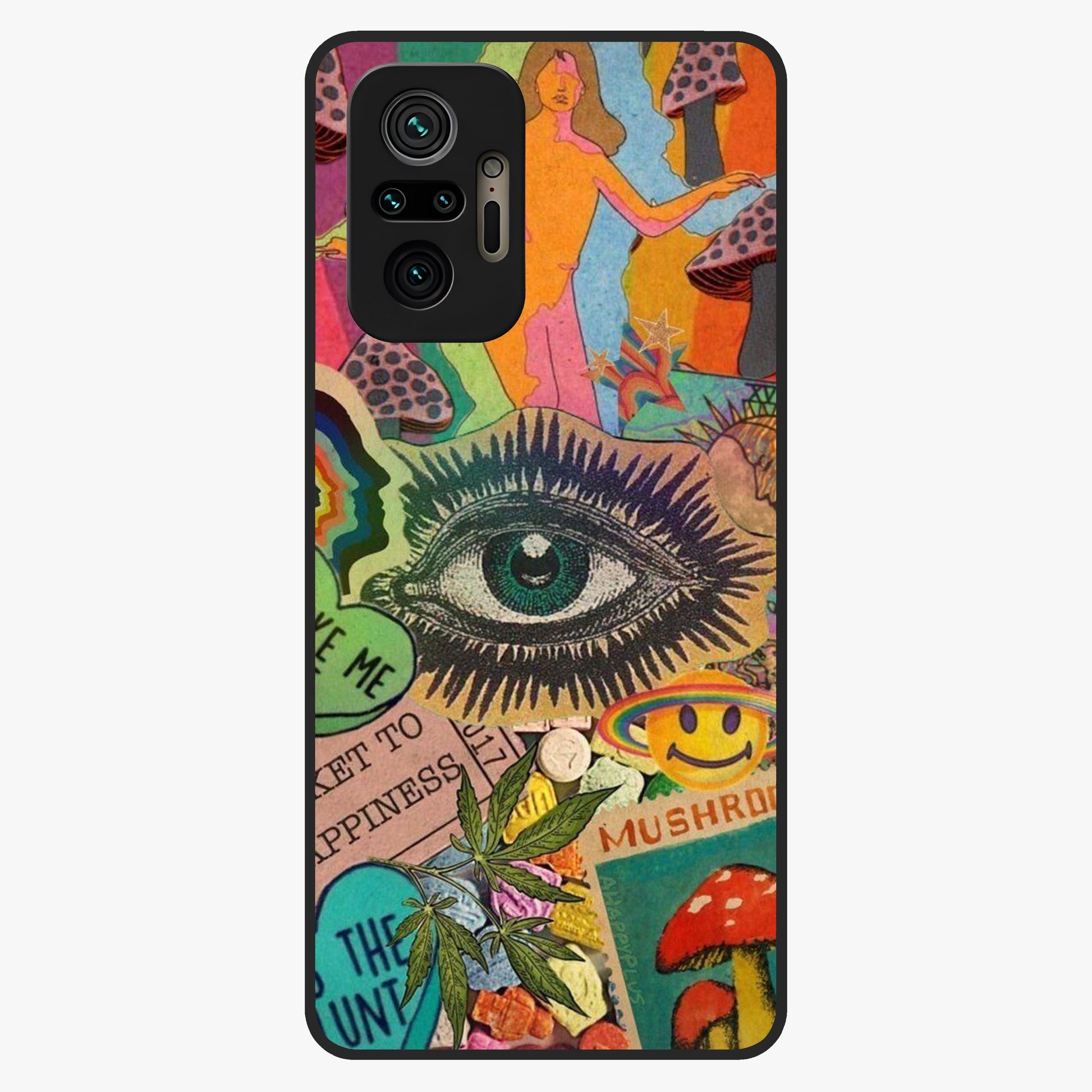 Mystic Eye Wonderland Glass Case showing flat back view with mystical eye themed artwork and glossy glass finish.
