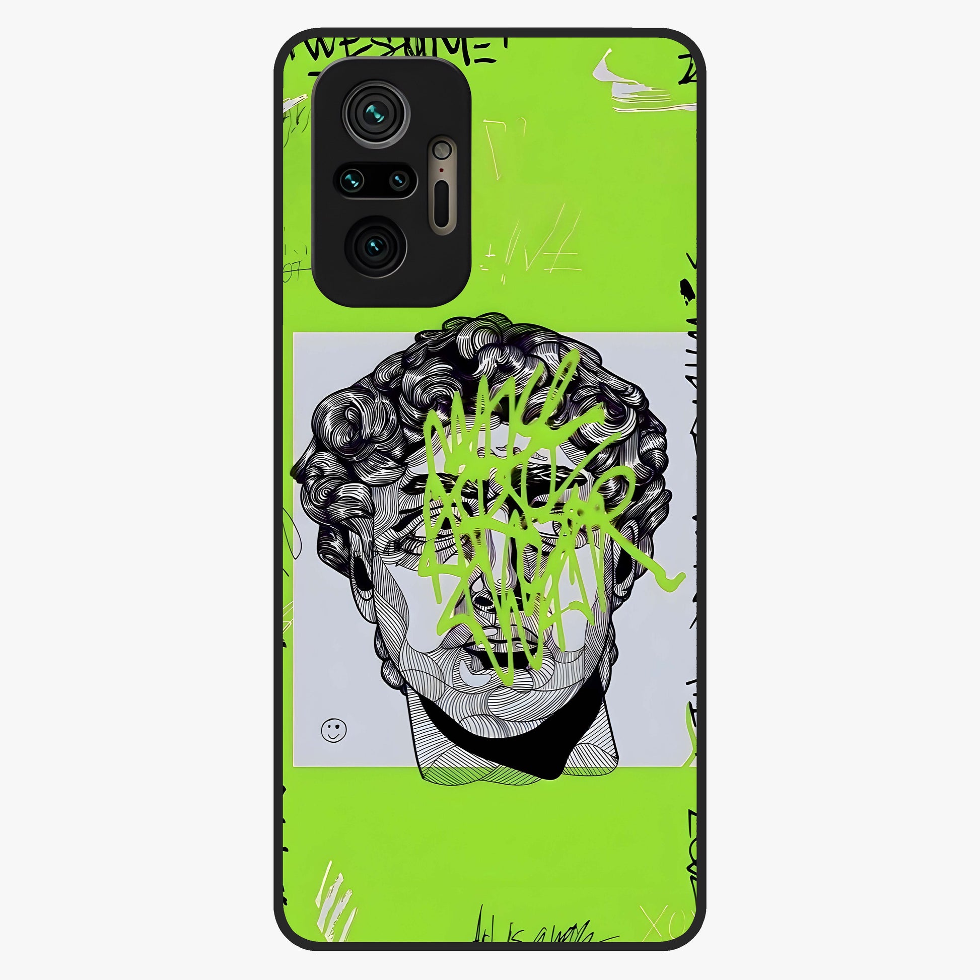 Neo Graffiti Rebellion Glass Case showing flat back view with vibrant graffiti artwork and glossy glass finish.
