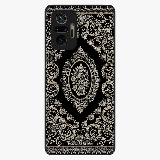 Noir Bloom Elegance Glass Case showing flat back view with elegant dark floral artwork and glossy glass finish.