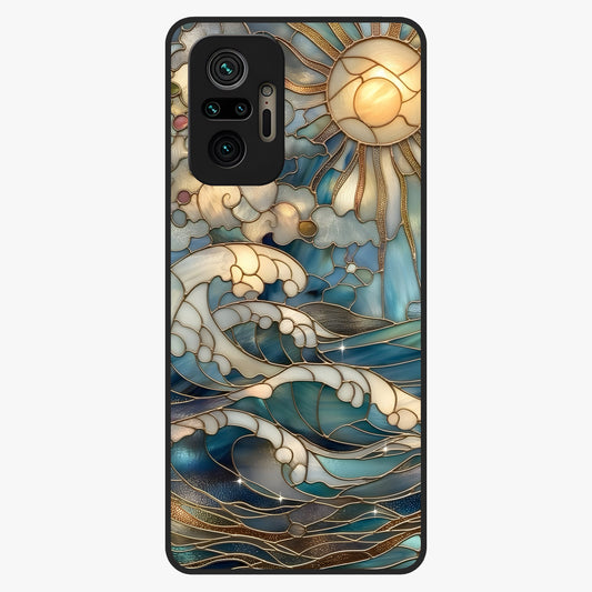 Oceanic Stained Printed Glass Case showing flat back view with ocean inspired stained pattern artwork and glossy glass finish.