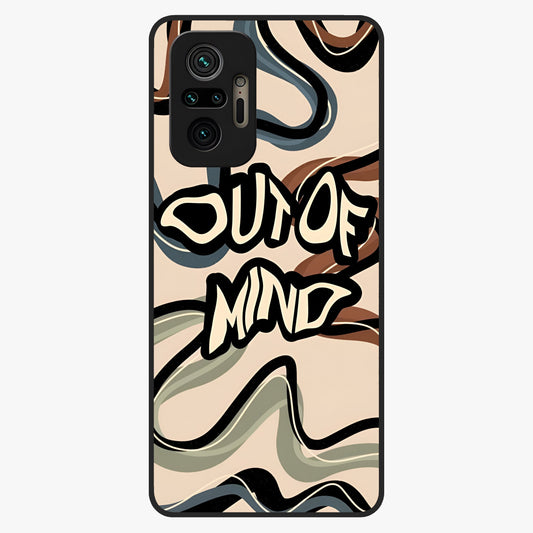 Out Of Mind Glass Case showing flat back view with expressive typography artwork and glossy glass finish.