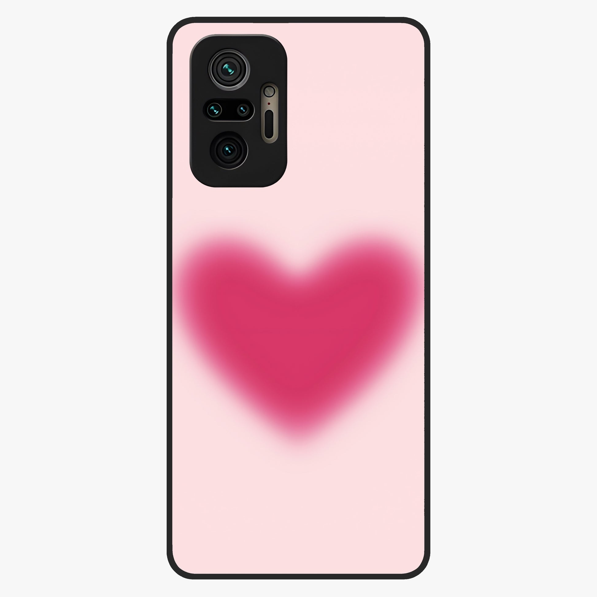 Pink Aura Heart Glass Case showing flat back view with glowing heart artwork and glossy glass finish.