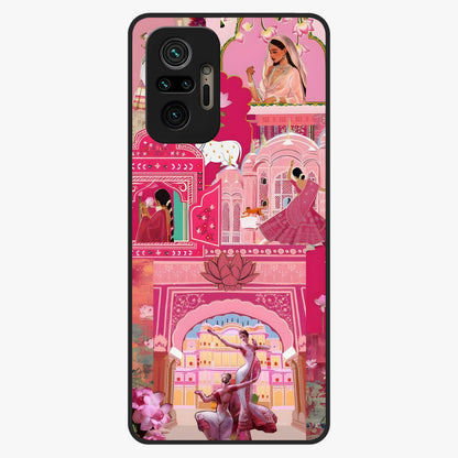 Pink Palace Muse Glass Case showing flat back view with elegant palace inspired artwork and glossy glass finish.