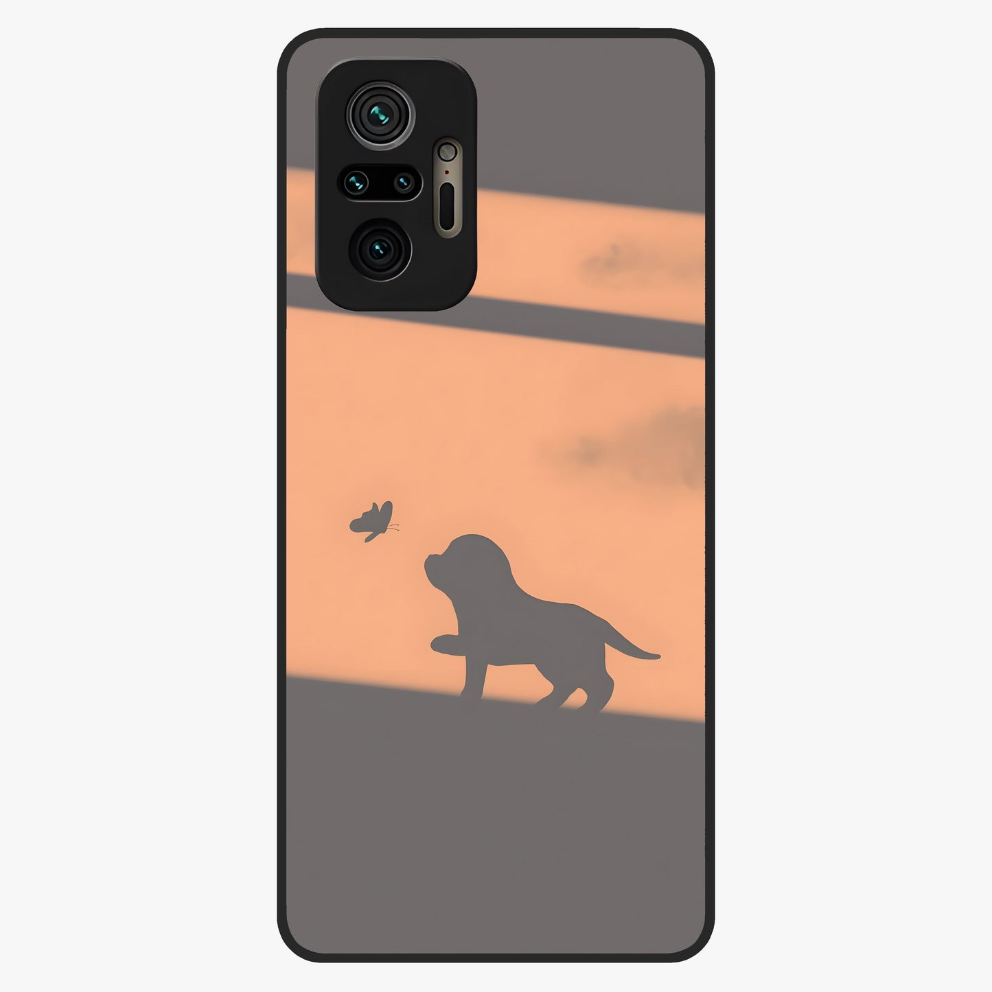 Puppy Shadow Art Glass Case showing flat back view with cute puppy shadow style artwork and glossy glass finish.