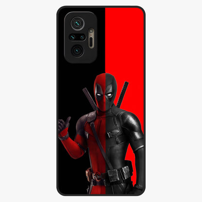 Red & Black Deadpool Theme Glass Case showing flat back view with bold comic inspired artwork and glossy glass finish.