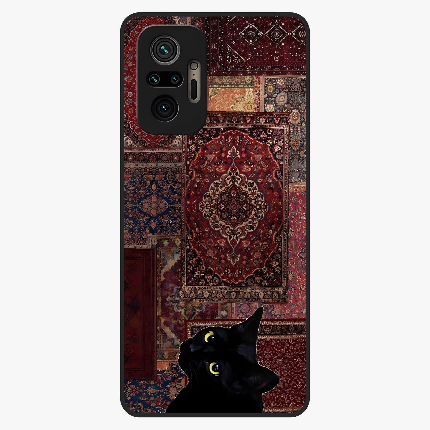 Regal Magic Cat Apple Glass Case showing flat back view with magical cat artwork holding apple and glossy glass finish.